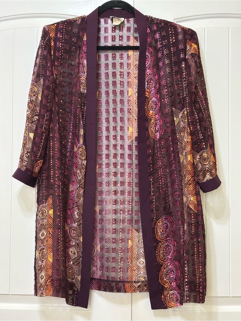 Vintage boho kimono duster open front cardigan sz 14 R&M Richards by Karen Kwong